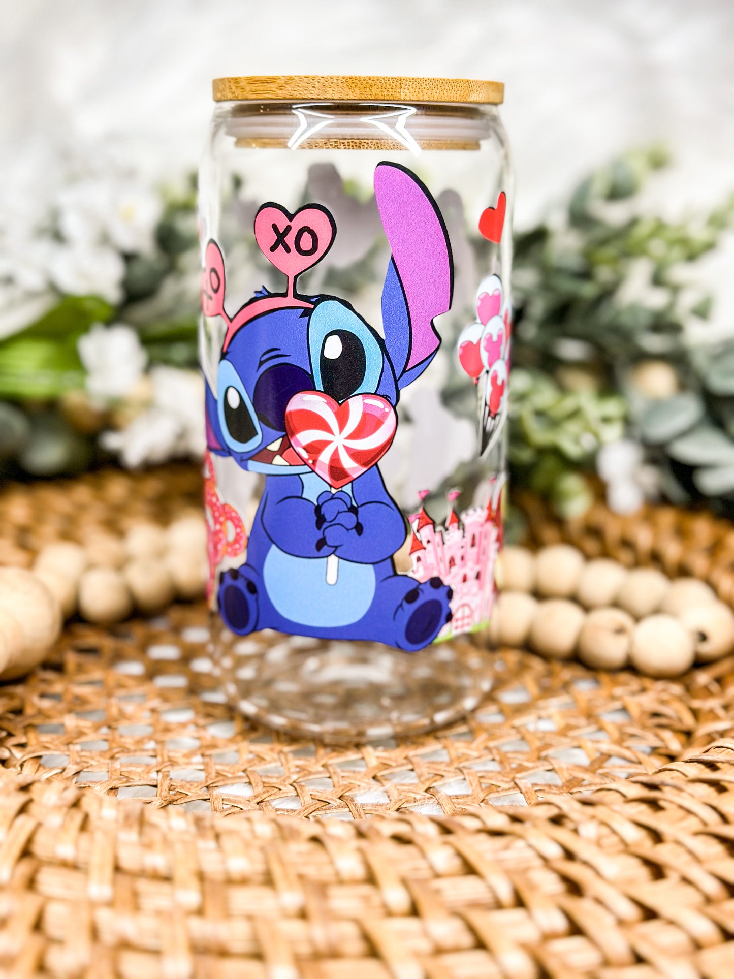 Stitch Valentine Glass Cup