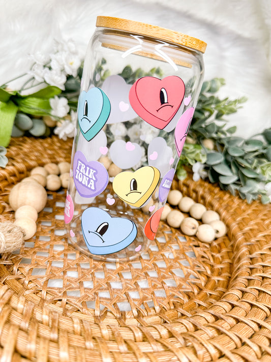 Candy Hearts Bad Bunny Valentine Glass Cup