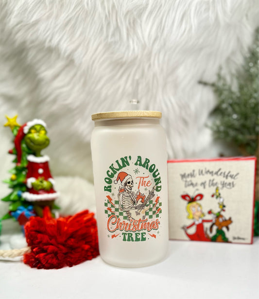 Rockin Around the Christmas Tree Glass Cup